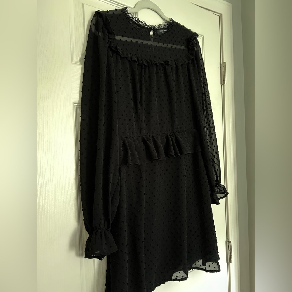 Black ruffled long sleeve dress